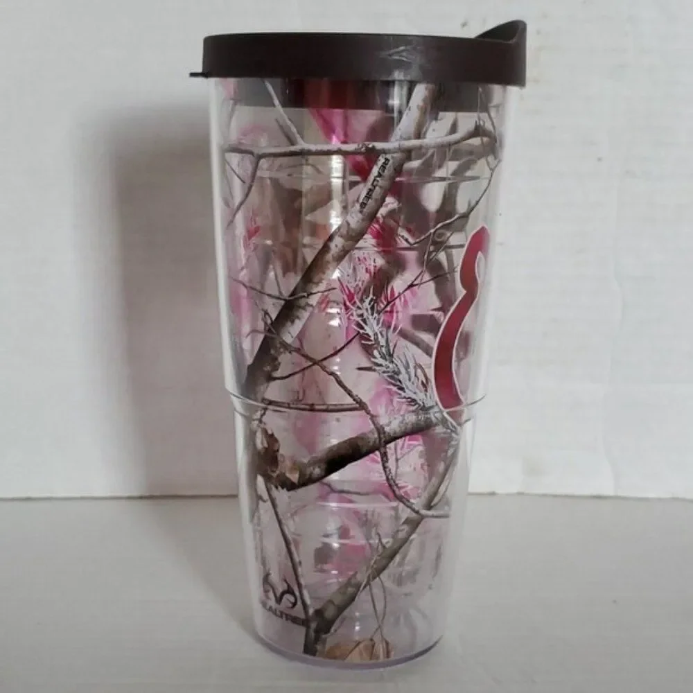 24 oz Tervis Browning Realtree Pink Doe Buck Travel Tumbler Cold Cup Brown Lid